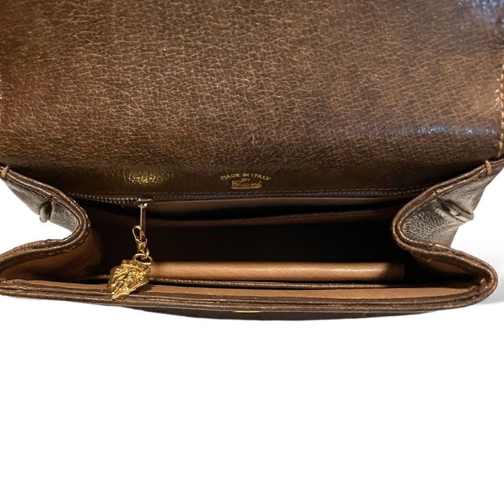 GUCCI Vintage Circa 60’s Brown Leather & Gold Braided Top Handle Purse - Picture 5 of 15